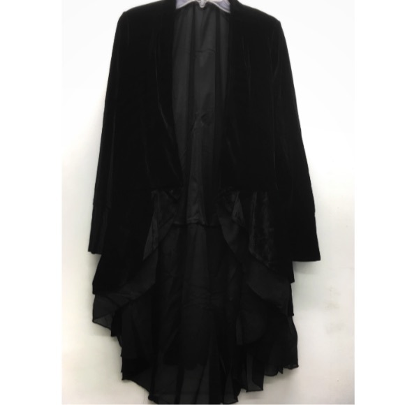 Swingy Velvet DUSTER Jacket Trench Coat Black - Picture 5 of 6